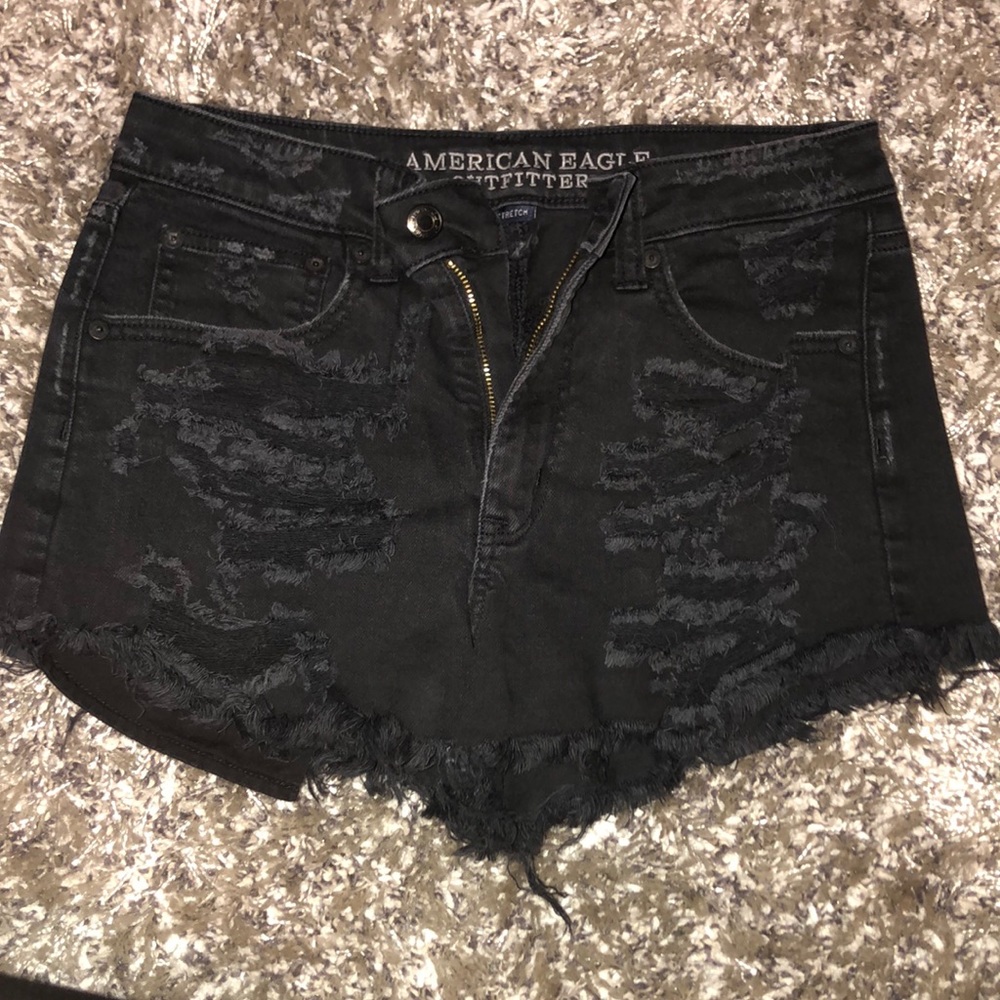 Black High Waisted distressed jean shorts